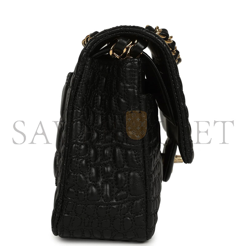 CHANEL MEDIUM CLASSIC CROC-EMBOSSED DOUBLE FLAP BAG (25.5*15.5*6.5cm)